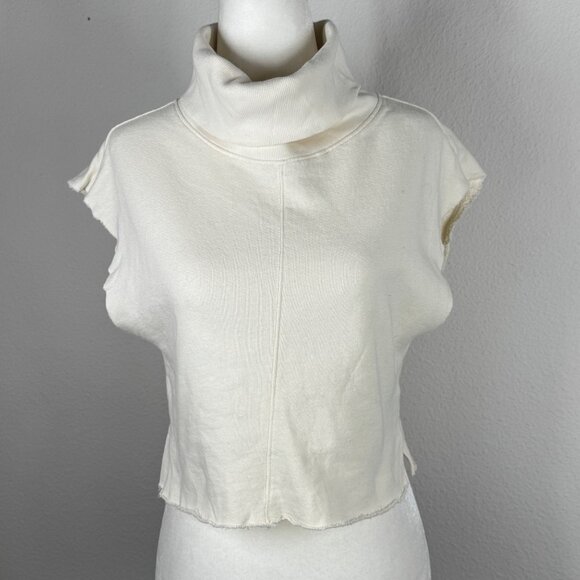 Daniel Patrick Crop Top Sleeveless XS Ivory Raw Edges Turtleneck Athleisure - Picture 1 of 11